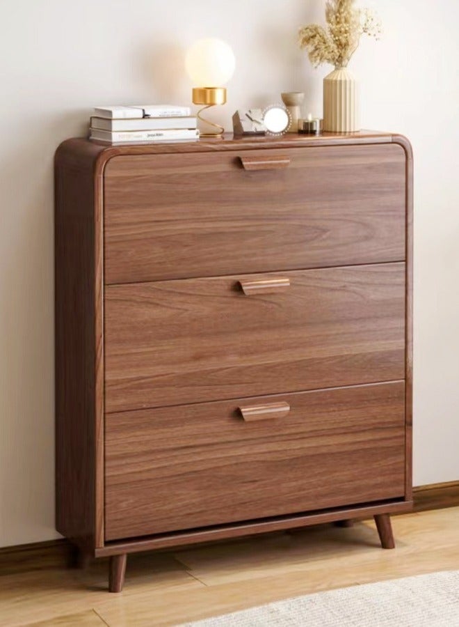 رافين 3 طبقات الوجه لأسفل جولة الزاوية تصميم الأحذية مجلس الوزراء المدخل الضيق حذاء المنظم دائم الخشب الأحذية الرف مع رف العرض لغرفة المعيشة المدخل 100x24x119 سم - Image 1