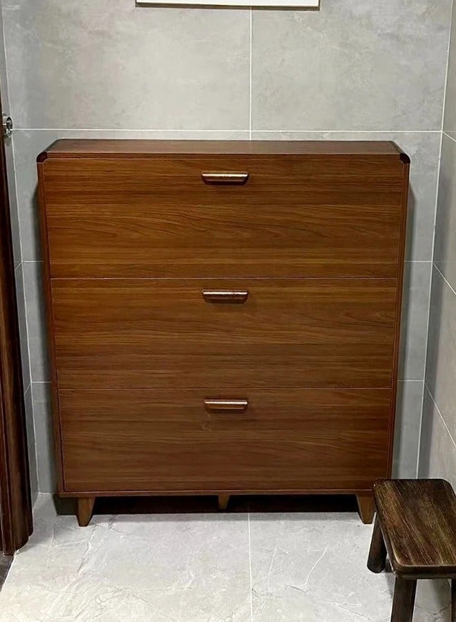 رافين 3 طبقات الوجه لأسفل جولة الزاوية تصميم الأحذية مجلس الوزراء المدخل الضيق حذاء المنظم دائم الخشب الأحذية الرف مع رف العرض لغرفة المعيشة المدخل 100x24x119 سم - Image 2