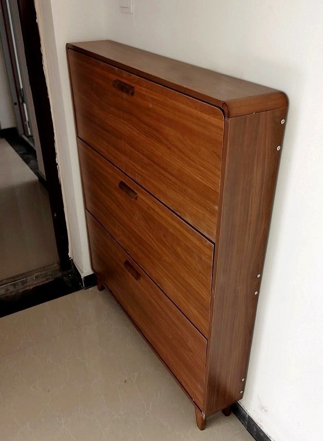 رافين 3 طبقات الوجه لأسفل جولة الزاوية تصميم الأحذية مجلس الوزراء المدخل الضيق حذاء المنظم دائم الخشب الأحذية الرف مع رف العرض لغرفة المعيشة المدخل 100x24x119 سم - Image 3