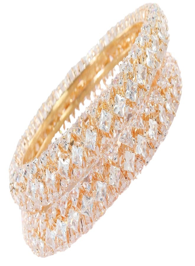 LAVAZZA Latest RoseGold Metal Bangles Set For Women & Girls with American Diamond | Designer AD Bangles | Rose Gold Bangles Kangan | Chudi Set-(LV_RKM30-RG-White-2.4) - Image 1