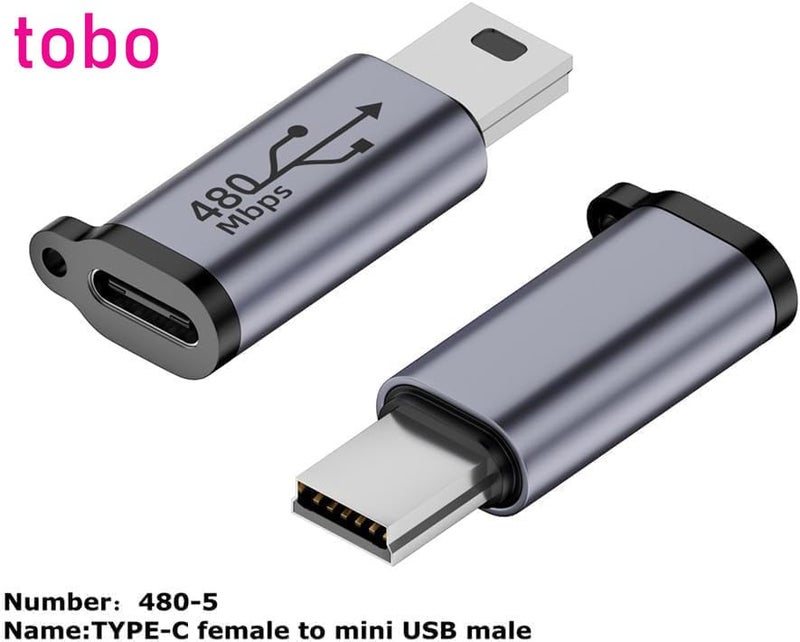 Tobo USB C to Mini USB Adapter, Type C Female to Mini USB 2.0 Male Convert Connector Support Charge & Data Sync Compatible GoPro Hero 3+, MP3 Players, Dash Cam, Digital Camera,etc-TD-1174TC - Image 2