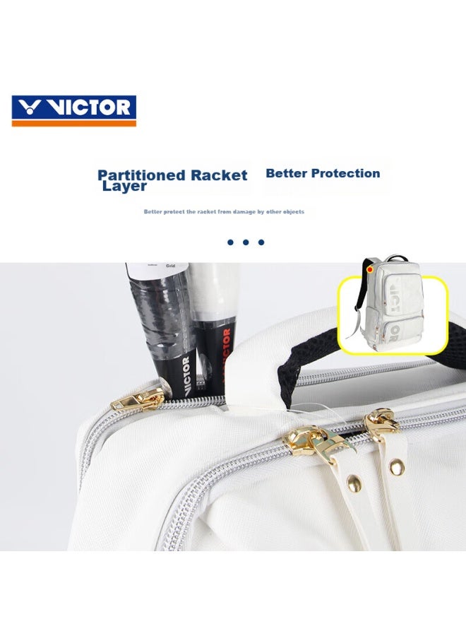 Victor حقيبة بادل فيكتور مع قسم منفصل للأحذية وقسم مضرب، حقيبة ظهر مستطيلة Br5013 A (بيضاء) - Image 4