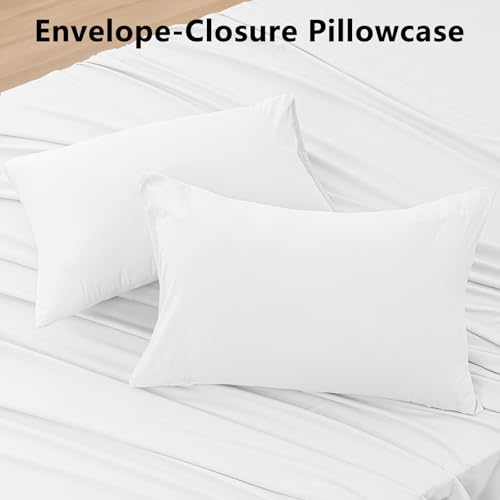 USXIBEI King Size 4 Piece Sheet Set - Hotel Luxury Bedding for King Size Bed - Soft and Breathable Bed Sheets Set - Deep Pocket Sheets,Wrinkle & Fade Resistant(King, White) - Image 3