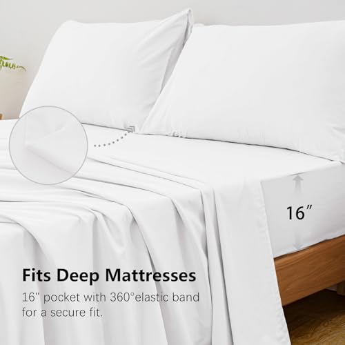 USXIBEI King Size 4 Piece Sheet Set - Hotel Luxury Bedding for King Size Bed - Soft and Breathable Bed Sheets Set - Deep Pocket Sheets,Wrinkle & Fade Resistant(King, White) - Image 2