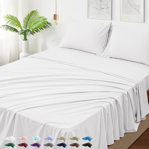 USXIBEI King Size 4 Piece Sheet Set - Hotel Luxury Bedding for King Size Bed - Soft and Breathable Bed Sheets Set - Deep Pocket Sheets,Wrinkle & Fade Resistant(King, White) - Image 1