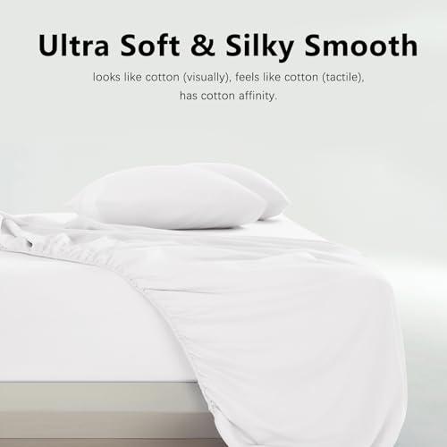 USXIBEI King Size 4 Piece Sheet Set - Hotel Luxury Bedding for King Size Bed - Soft and Breathable Bed Sheets Set - Deep Pocket Sheets,Wrinkle & Fade Resistant(King, White) - Image 5
