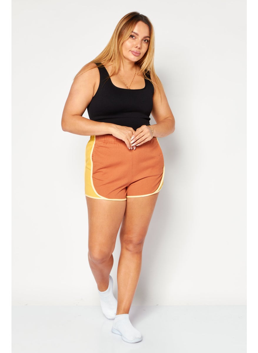 rvca Women Color Blocked Basic Shorts, Brown Combo  - Image 3
