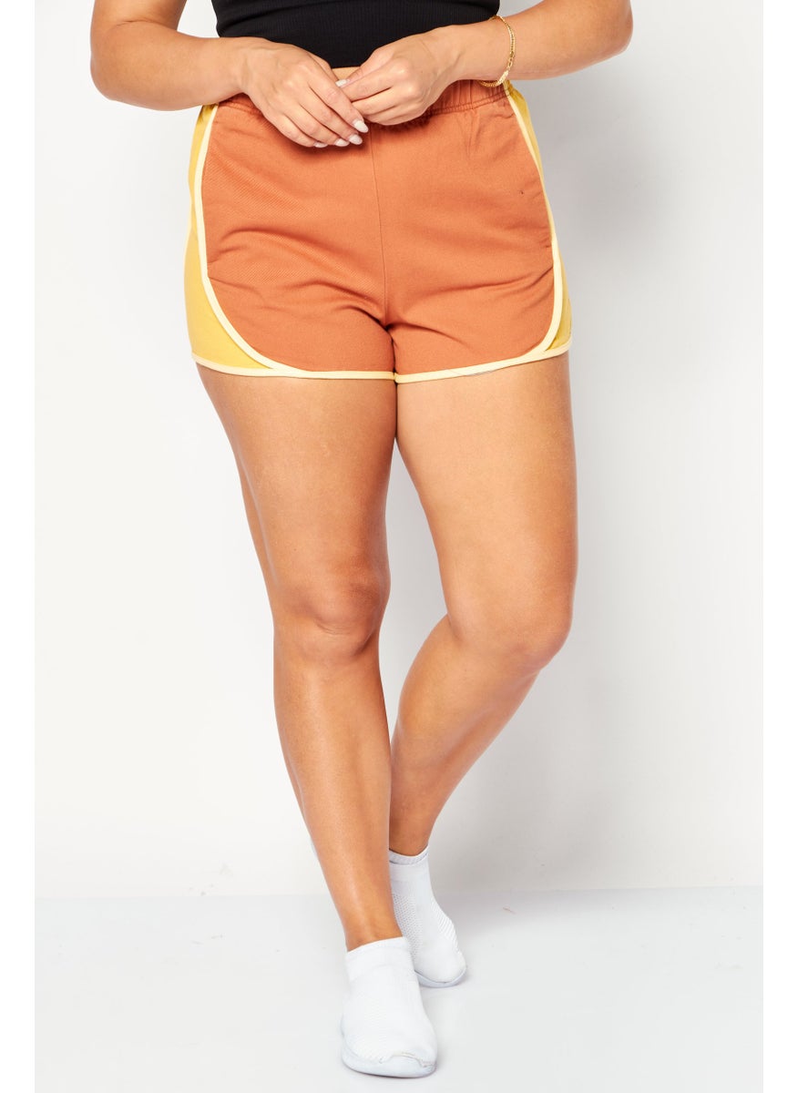rvca Women Color Blocked Basic Shorts, Brown Combo  - Image 1