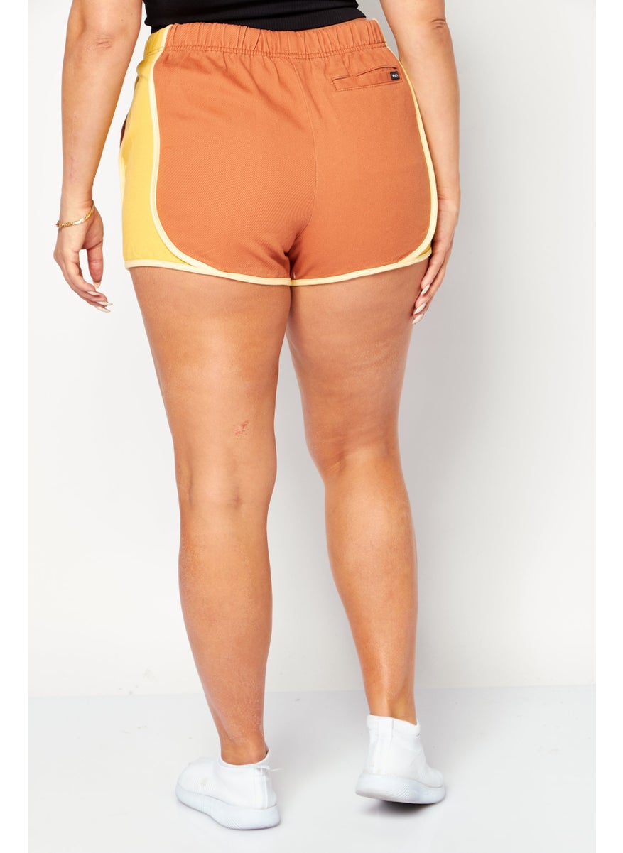 rvca Women Color Blocked Basic Shorts, Brown Combo  - Image 2