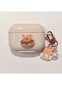 For AirPods 4 Headphone Set Cartoon Diy Doll Pendant Apple 1/2 Generation/pro2 Bluetooth Soft Case Bracelet-Color:Beige Soft Shell + Pendant-circle Bear-Model:Airpods Pro (protective Case)