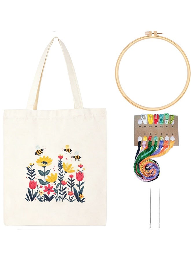 Canvas Tote Bag Embroidery Kit for Beginners,Cross Stitch Kits for Adults,Arts Crafts Needlepoint Women Shopping Reusable Grocery Bags - Image 1