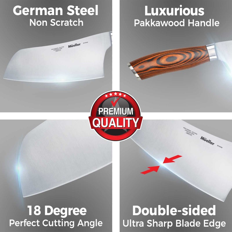 Mueller Austria Mueller 7-inch Cleaver Knife, Vegetable Meat Chinese Chef’s Knife, German Stainless Steel with Ergonomic Pakkawood Handle, for Home Kitchen and Restaurant, Valentines Day Gifts for Him  - Image 3