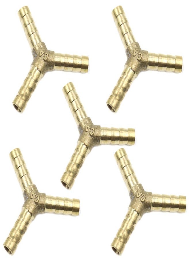 Sydien 6mm Brass Barb Hose Splicer Fitting Y Shaped 3 Way Union Fitting Intersection/Split Brass Water/Fuel/Air Pack of 5 - Image 1