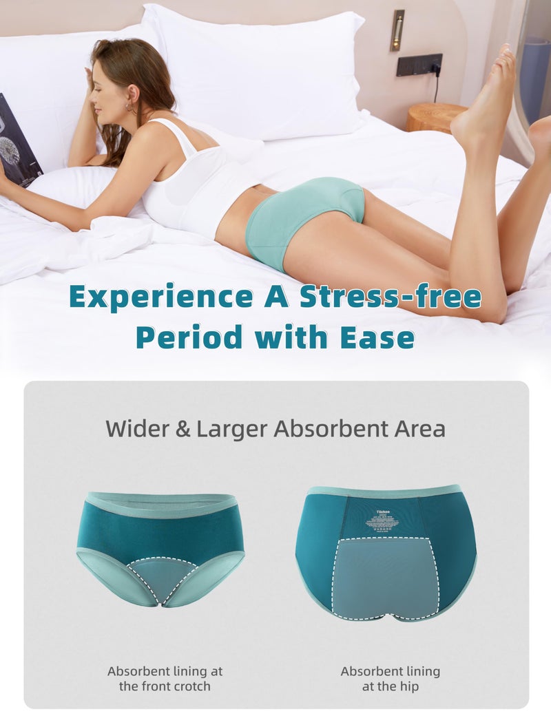 TIICHOO Period Underwear for Women Heavy Flow 50 ml Absorbency Leakproof Panties for Menstrual Incontinence 5 Pack (2 Black/2 Turquoise/1 Brown, Medium) - Image 4