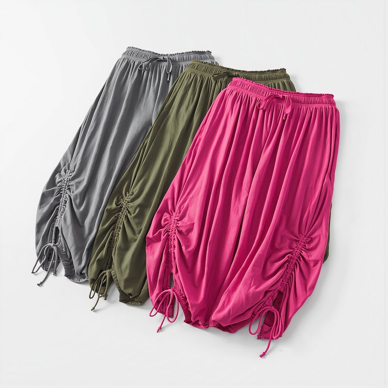 Womens Linen Blend Drawstring Harem Pants Soft Breathable Casual Summer Trousers Gray S - Image 5