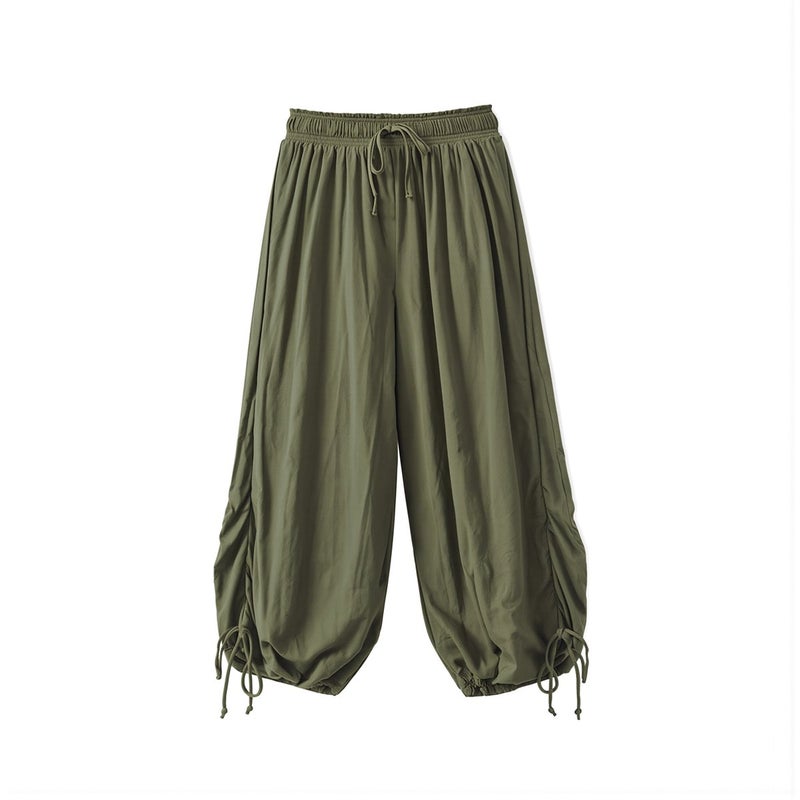 Womens Linen Blend Drawstring Harem Pants Soft Breathable Casual Summer Trousers Gray S - Image 1