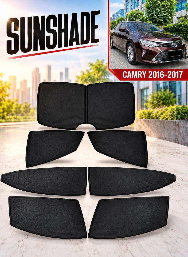 CAMRY Car Window Sunshade Set for Toyota Camry 2016-2017, Full Coverage Privacy Shades, Heat & Sun Protection, Front Rear Side Window & Windshield Covers, Black - Image 1