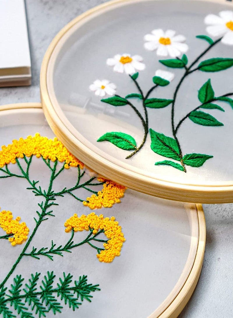 SYOSI Embroidery Starter Kit with Flower Pattern and Instruction Clear Organza Floral Needlepoint Cross Stitch Kit with Embroidery Hoop Threads Needle Scissors for Beginners DIY Craft 4 Pack  - Image 2