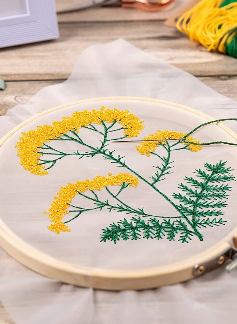 SYOSI Embroidery Starter Kit with Flower Pattern and Instruction Clear Organza Floral Needlepoint Cross Stitch Kit with Embroidery Hoop Threads Needle Scissors for Beginners DIY Craft 4 Pack  - Image 5