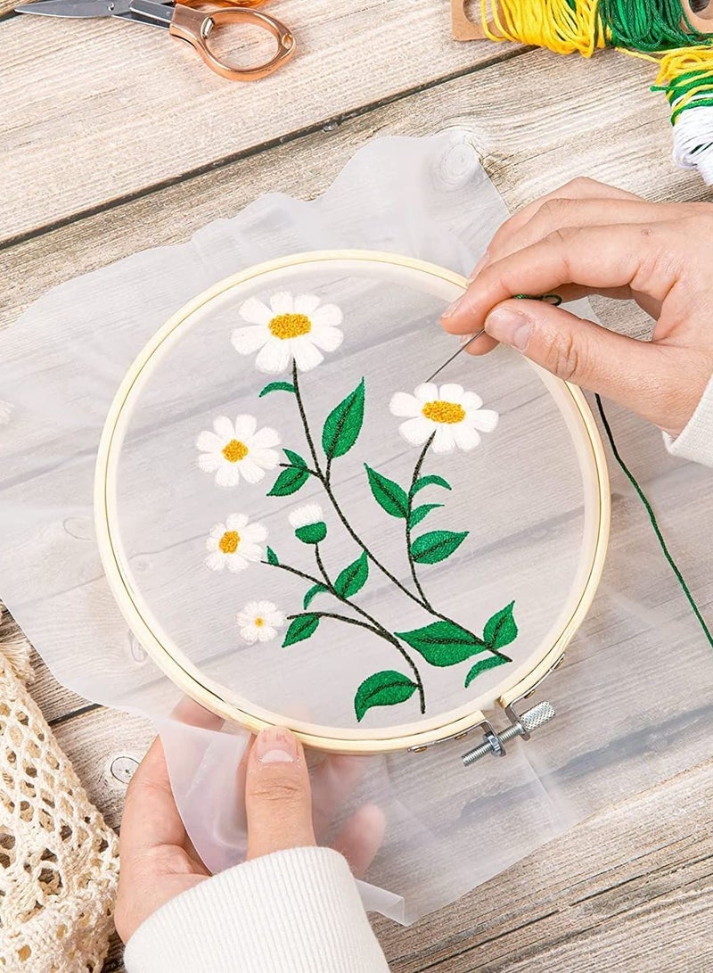 SYOSI Embroidery Starter Kit with Flower Pattern and Instruction Clear Organza Floral Needlepoint Cross Stitch Kit with Embroidery Hoop Threads Needle Scissors for Beginners DIY Craft 4 Pack  - Image 3