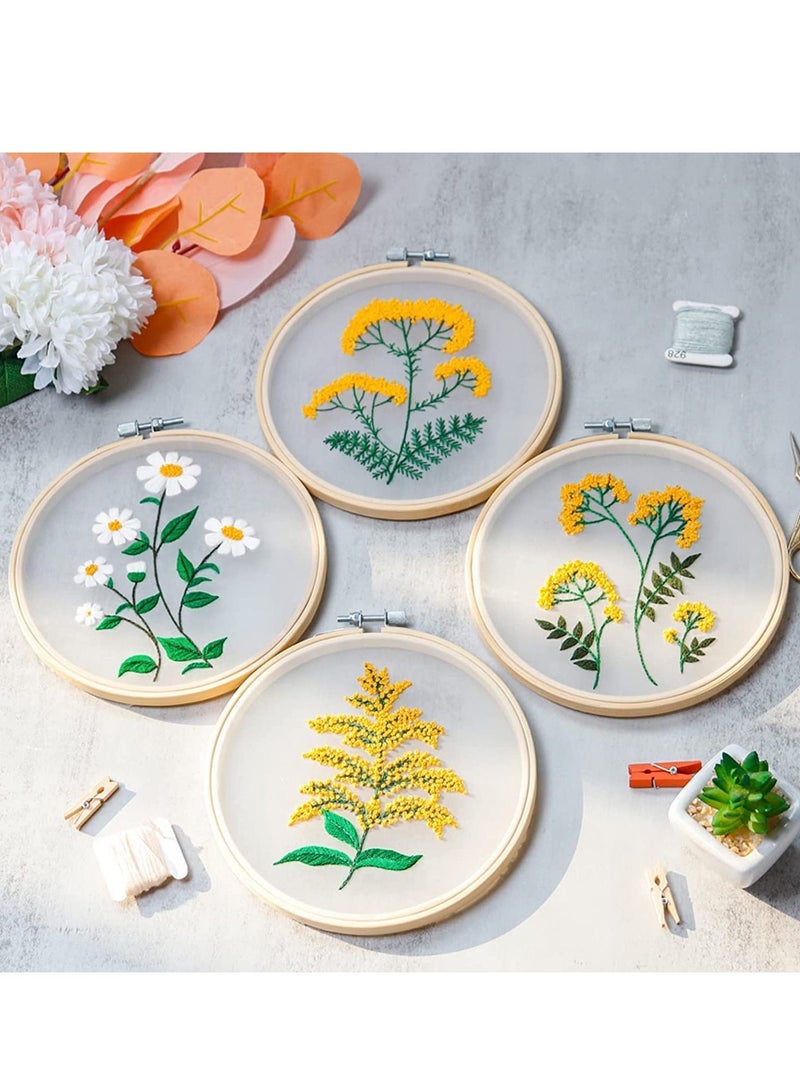 SYOSI Embroidery Starter Kit with Flower Pattern and Instruction Clear Organza Floral Needlepoint Cross Stitch Kit with Embroidery Hoop Threads Needle Scissors for Beginners DIY Craft 4 Pack  - Image 4