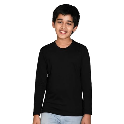 Nusyl Boys Full Sleeves Solid T-Shirt for Kids | Soft Cotton Blend | Comfortable Regular Fit | Casual 2-16 Years | Black - Image 1