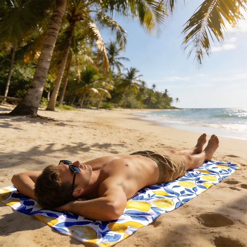 Lightweight Unisex Beach Towel With Lemon Design 80x160cm Soft Absorbent Quick Drying Polyester For Swimming Camping Surfing - Image 5