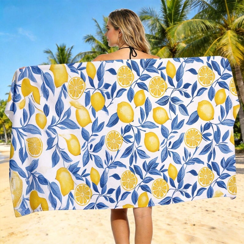 Lightweight Unisex Beach Towel With Lemon Design 80x160cm Soft Absorbent Quick Drying Polyester For Swimming Camping Surfing - Image 1