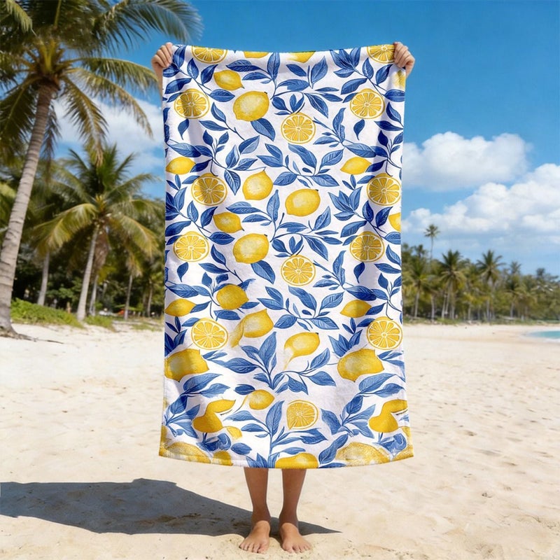 Lightweight Unisex Beach Towel With Lemon Design 80x160cm Soft Absorbent Quick Drying Polyester For Swimming Camping Surfing - Image 4