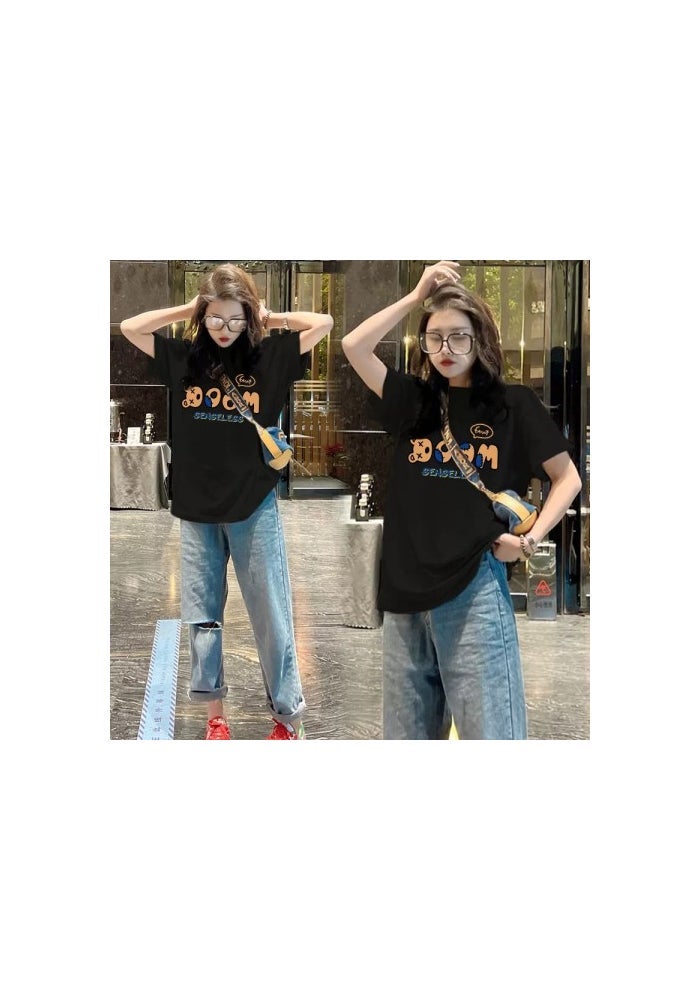 2023 Summer New All-match Short-sleeved T-shirt Women's Cotton Half-sleeved Top Korean Fashion Mid-length Base Shirt Trendy - Image 1