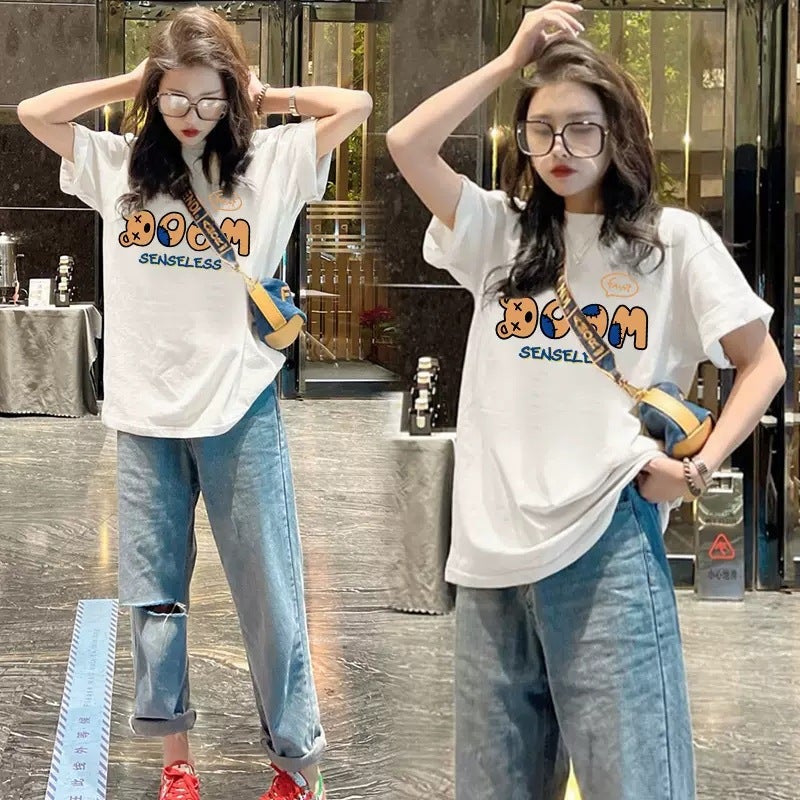 2023 Summer New All-match Short-sleeved T-shirt Women's Cotton Half-sleeved Top Korean Fashion Mid-length Base Shirt Trendy - Image 2