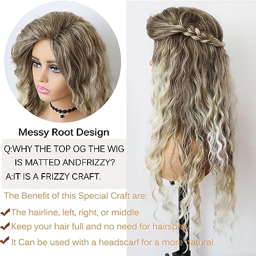 GNIMEGIL 26 Inch Ombre Ash Blonde Curly Wig 80s Long Wavy Wigs For Women Fluffy Synthetic Fiber Carnival Party Halloween Costume Big Volume Hair Brown Shades Blonde Realistic Hairstyle - Image 4
