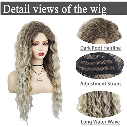 GNIMEGIL 26 Inch Ombre Ash Blonde Curly Wig 80s Long Wavy Wigs For Women Fluffy Synthetic Fiber Carnival Party Halloween Costume Big Volume Hair Brown Shades Blonde Realistic Hairstyle - Image 5