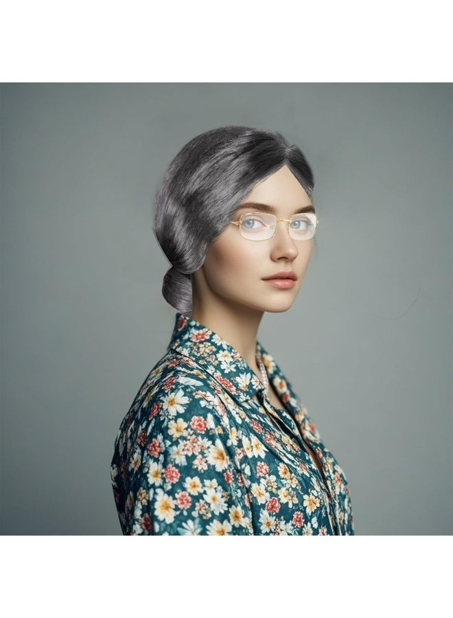 Old Lady Wig Costume for Women 100 Days of School Costume for Kids Girls Grandma Granny Costume Wig for Cosplay Grey - Image 5