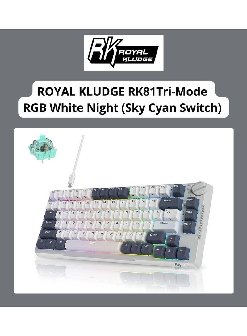 رويال كلودج لوحة مفاتيح ميكانيكية وايرلس RK Royal Kludge RK H81 81 مفتاح ثلاثي الوضع مع تحكم بالمقبض RGB باللون الأبيض - سماوي ليلي - Image 1