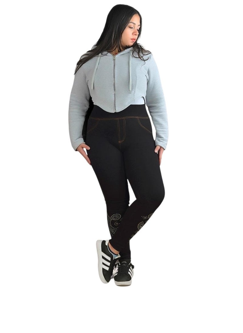 Generic - Lycra jeans lined with fur on the inside and sides, handmade - black, one size - Image 1