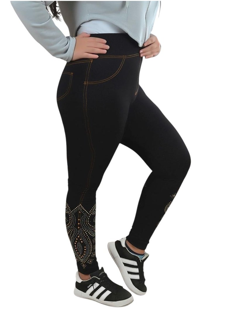 Generic - Lycra jeans lined with fur on the inside and sides, handmade - black, one size - Image 1