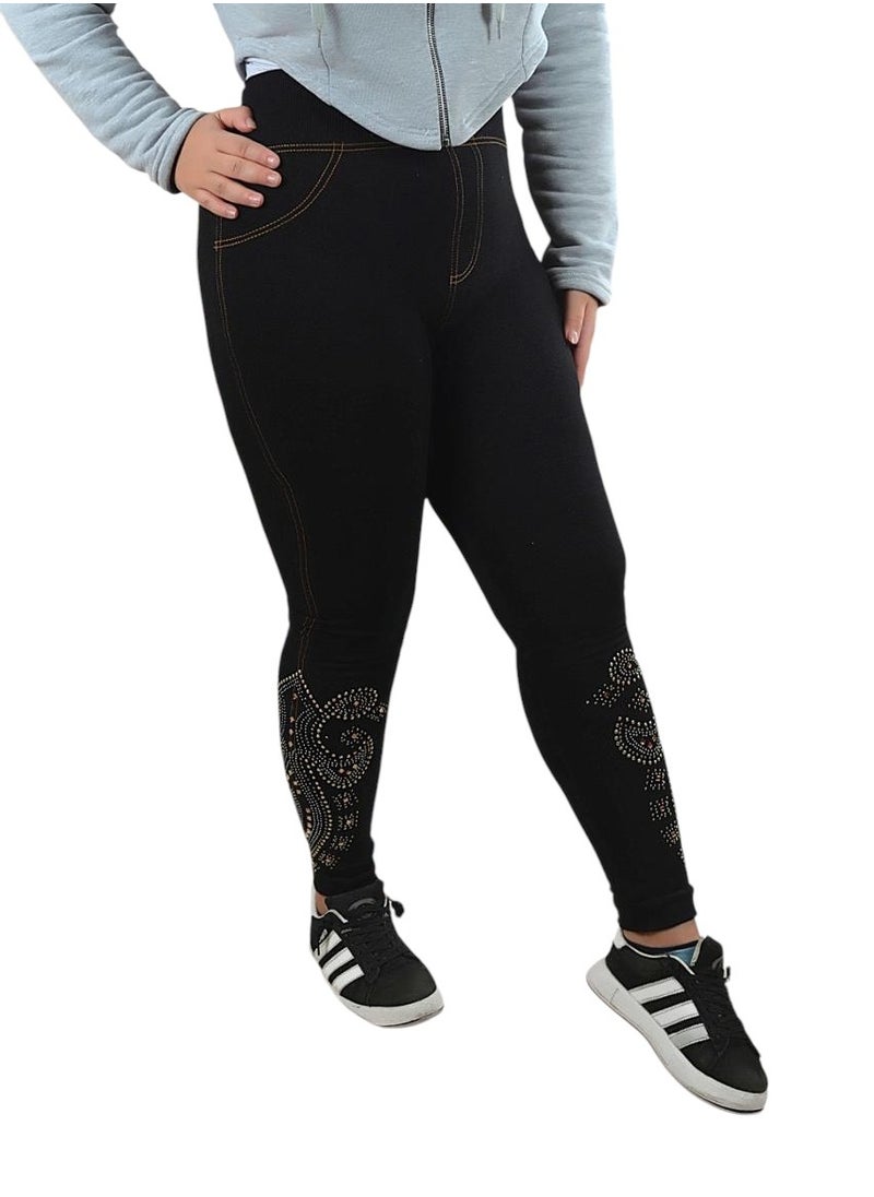 Generic - Lycra jeans lined with fur on the inside and sides, handmade - black, one size - Image 1