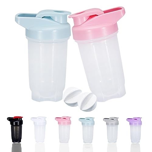 GAISHION Shaker Bottle Protein Shakes Cup and 10-Ounce/300ML Shaker-Bottle with Whisk Balls, Protein Shaker- Bottles Set,Non-BPA plastic (Blue+Pink(2PCS)) - Image 1