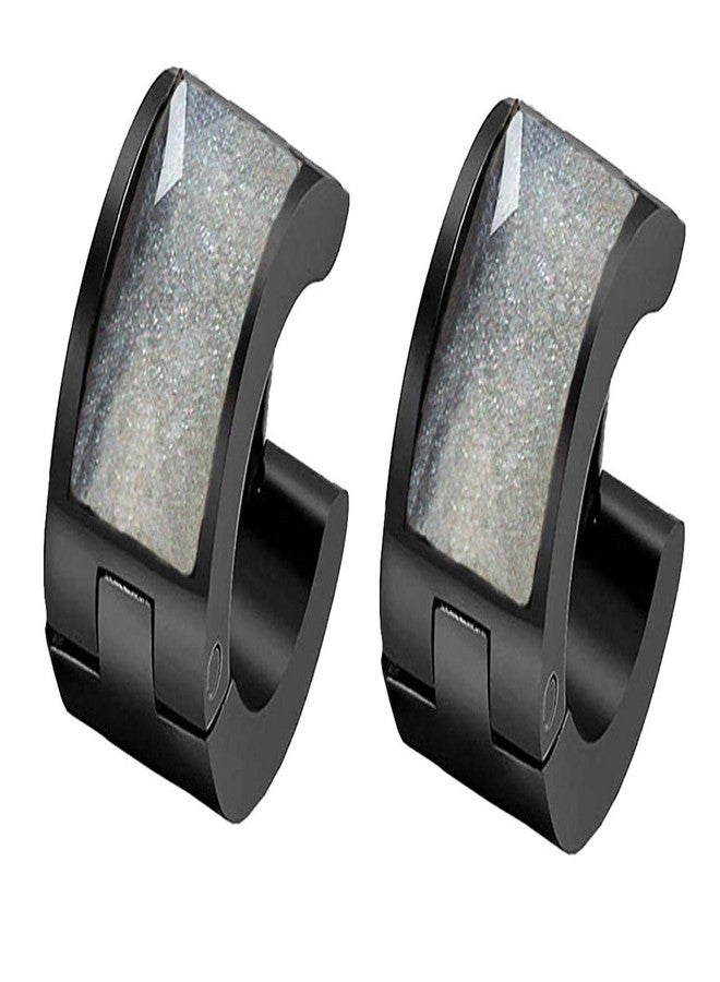 Oakky Stainless Steel Jewelry Men's and Women's Muticolor Shiny Crystal Studs Hoop Earrings Black Grey - Image 1