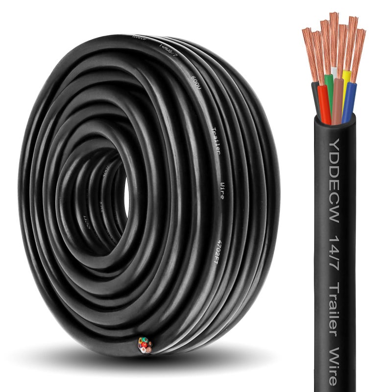7 Way Trailer Wire  147 Heavy Duty 50FT 100 Pure Copper 7 Wire Trailer Cable 14 Gauge 7 Conductor Wiring Extension Cable Insulated Cables for Rv Trailer and Automotiv