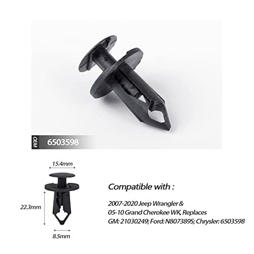 UNIGT 120 Pcs Fastener Rivets Replace 6503598 Compatible with 2007-2020 Jeep Wrangler JK JL & Unlimited Grill Grille Bumper Body Plastic Retainer Clips - Image 2