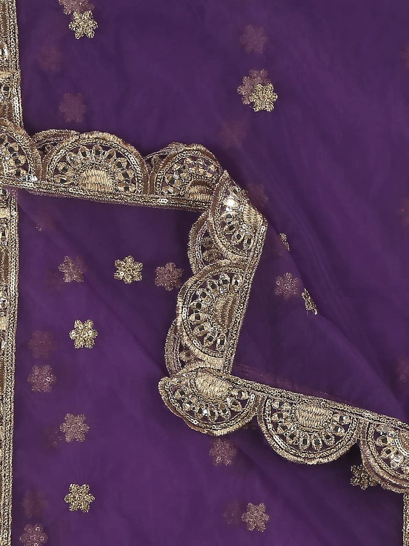 DUPATTA BAZAAR Women's Purple Embroidered Net Dupatta With Scallops, free size - Image 3