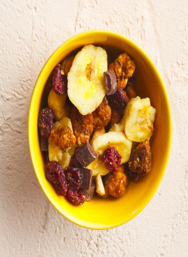 Elan مزيج ألان العضوي أوه ميغا، 4.8 أونصة، شوكولاتة داكنة نباتية، فواكه مجففة (توت بري ورقائق الموز)، مكسرات (شيا وجوز محمص)، غير معدلة وراثيًا، خالية من الغلوتين، نباتية، وجبات خفيفة بدون ذنب - Image 4