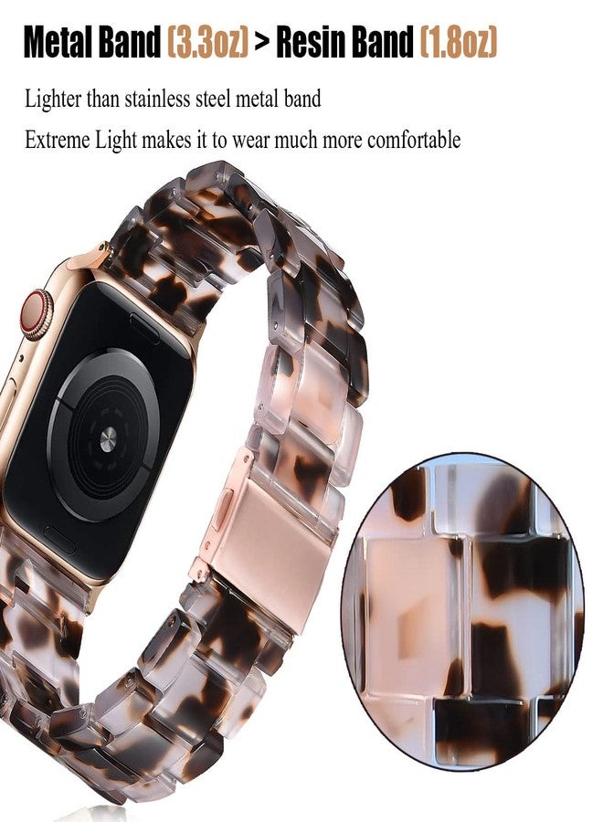 في-مورو سوار V-MORO من الراتنج متوافق مع ساعات Apple Watch Series 11/10/9/8/7 بمقاسات 40 مم، 41 مم، 42 مم، و38 مم. سوار أنيق وخفيف الوزن لساعات iWatch Series 6/5/4/3/2/1، مزود بإبزيم ذهبي وردي، بلون صدفة السلحفاة الشفافة. - Image 2