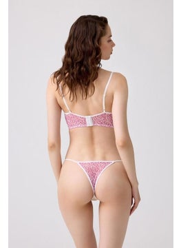 COTTONHILL Pink Patterned Adjustable Straps Underwire Private Area Open Thong Panty Women's Bra Set  - Image 1