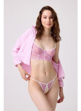 COTTONHILL Pink Patterned Adjustable Straps Underwire Private Area Open Thong Panty Women's Bra Set  - Image 4
