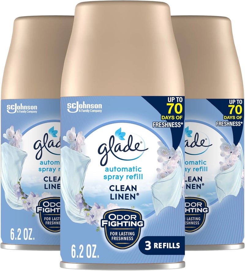 Glade Automatic Spray Air Freshener Refill, Scented Air Freshener for Home and Bathroom, Clean Linen, 6.2 Oz, 3 Count - Image 1