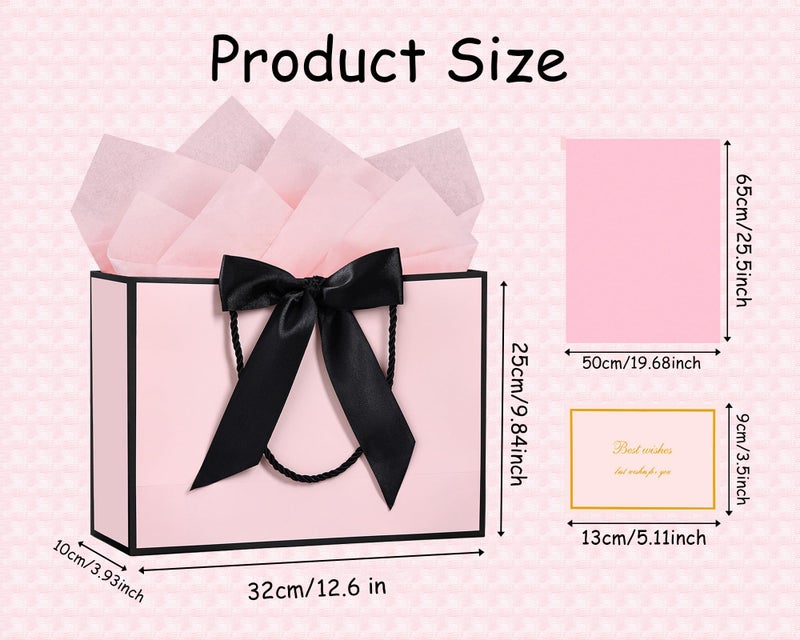 JMANNI Gift Bags, Gift Bags, 1Pcs Paper Gift Bag with 2 Tissue Paper and 1 Greeting Cards, Present Bags with Handles for Women Girls Birthday Valentines Wedding Party (Black-Pink) - Image 4