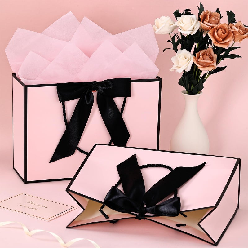 JMANNI Gift Bags, Gift Bags, 1Pcs Paper Gift Bag with 2 Tissue Paper and 1 Greeting Cards, Present Bags with Handles for Women Girls Birthday Valentines Wedding Party (Black-Pink) - Image 3